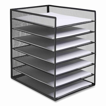 Tru Red Front-Load Enclosed Wire Mesh Horizontal Document Organizer, 6 Section, Letter-Size, Matte Black TR57565-CC